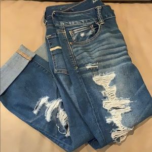 American Eagle super super stretch ripped jeans